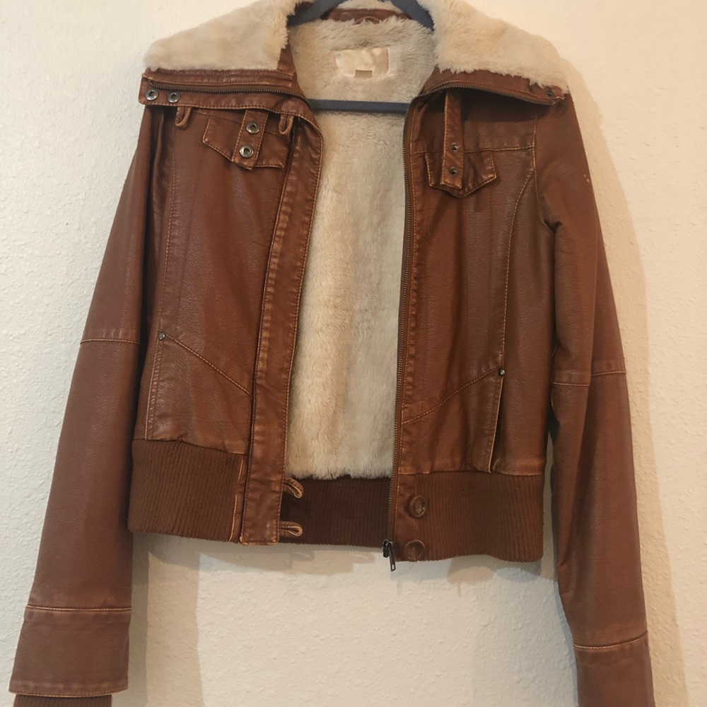 Faux leather crop jacket